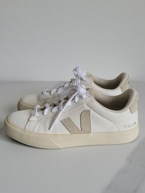 Veja V-10 Sneakers in White and Cream
